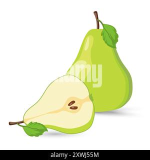 Couples set of pear fruits Vector, illustration. set of fresh fruits colorful icons pear fruit, whole and cut on white background Stock Vector