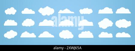 severial different styles clouds caroon style, in a flat design and white clouds and Group, set of white clouds collection elements, clouds set Stock Vector
