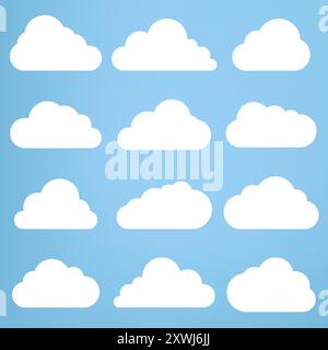 Clouds collection in flat design styles, cloud concepts, clouds element, clouds caroon style, in a flat design. White cloud collection, Set of Nine wh Stock Vector