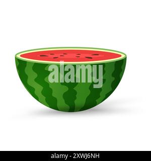 Fresh Watermelon organic fruits with fresh green open watermelon half, slices and triangles. Red watermelon piece vector, illustration Stock Vector