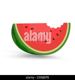 A Red watermelon piece with bite. Sliced cocktail water melon fruit vector set. Illustration of watermelon freshness natural fruit concept advertising Stock Vector