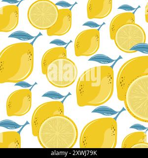 A Lemons Seamless pattern, background and Tropical seamless lemons pattern with yellow lemons. Fruit repeated background Stock Vector