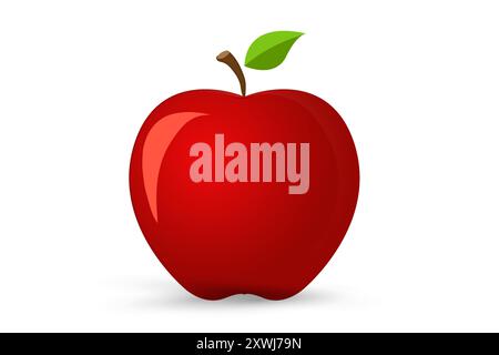 A Natural fresh apple vector icon, red skin of juicy apple fruit element, delicious apple fruit concept on isolated white background Stock Vector