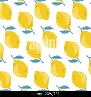 Yellow Seamless pattern of hand drawn lemons. Citrus fruit background templates Stock Vector