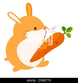 Cute Hamster holding happy carrot cartoon vector icon and symbol isolated on white background vector illustration Stock Vector