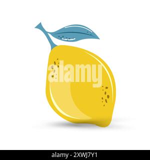 A hand drawn lemon on isolated white background. A yellow lemon Perfect for textile used in juice concept Stock Vector