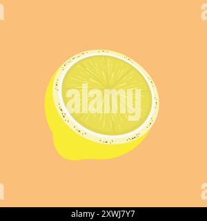 Cutting yellow lemon piece on dark orange background, A slice lemon fruit for juice concept vector, illustration Stock Vector