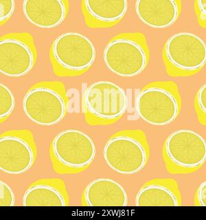 Cutting yellow lemon piece on dark orange background, A slice lemon fruit for juice concept vector, illustration Stock Vector