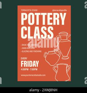 Orange and White Pottery Class Promotion Flyer Design Template Stock Vector