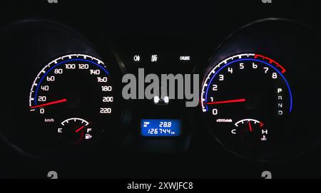 SUV car dashboard in darkness Stock Photo