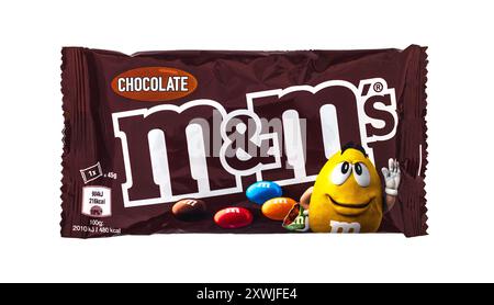 2024: M&Ms (by Mars) chocolate nut dragee, on white Stock Photo