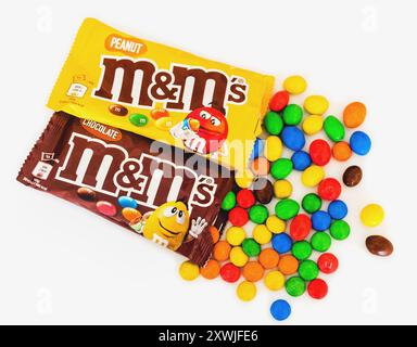 2024: M&Ms (by Mars) chocolate nut dragee, on white Stock Photo
