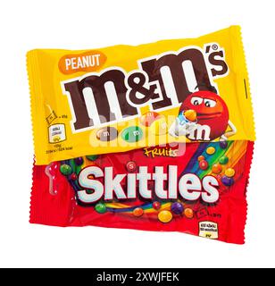 2024: Skittles and M&Ms (by Mars) fruit dragee on white Stock Photo