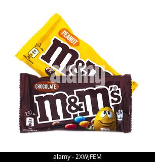 2024: M&Ms (by Mars) chocolate nut dragee, on white Stock Photo