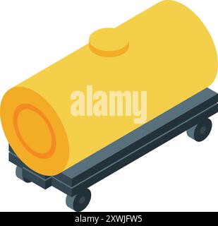 Yellow tank for oil or gas transportation is standing on a platform with wheels, isometric view Stock Vector