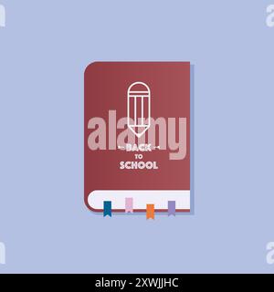 Book with colorful bookmarks. Back to school concept. Flat style vector illustration Stock Vector