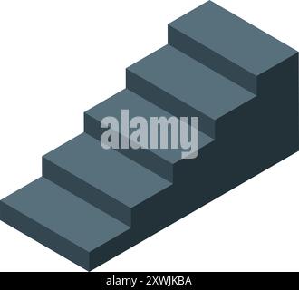 Image of a concrete staircase leading upwards, presented in an isometric view Stock Vector