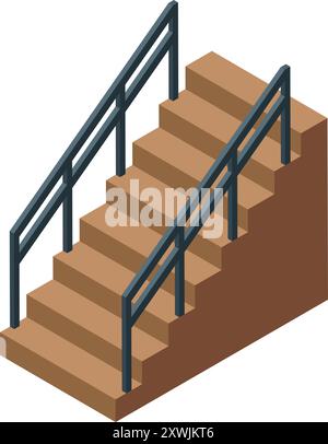 Illustration of a staircase with a railing, perfect for architectural or design projects Stock Vector