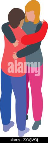 Man and a woman are hugging each other in an isometric view Stock Vector