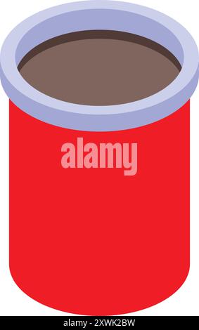 Red metal tin can with a white rim containing a dark substance, shown in isometric view Stock Vector