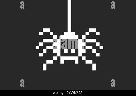 Pixel spider y2k insect, 8 bit retro old school bug. Halloween. computer game character. Pixel art design element. Vector illustration Stock Vector