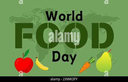 World Food Day background design with earth map fruit and vegetable element, World Food Day background or banner design template Stock Vector