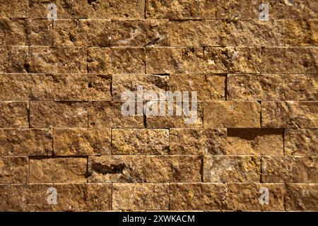 Rectangular cut out beige organic marble wall texture background can be, tile seamless lined up Stock Photo