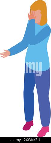 Young woman covering her face feeling ashamed isometric 3d icon vector illustration Stock Vector
