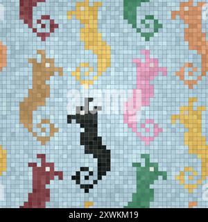 Mosaic tiles decorative background, seamless repeating vector pattern template for  wallpaper, background, wood print, metal print, plastic print, gla Stock Vector