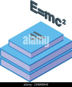 Stack of books symbolizing knowledge and scientific concepts like physics and the theory of relativity Stock Vector