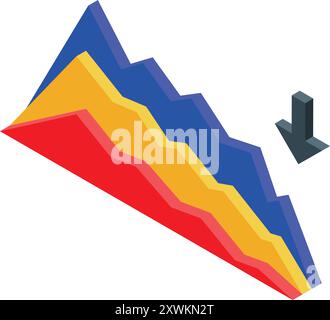 Colorful graph showing decreasing lines representing a financial loss Stock Vector