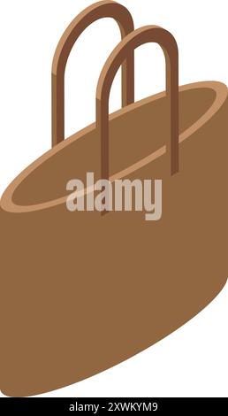 Simple brown shopping bag standing with handles, isometric view Stock Vector