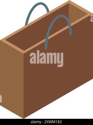 Empty brown shopping bag with handles in isometric view Stock Vector