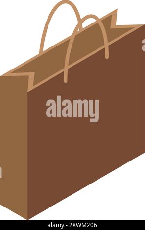 Minimalistic brown paper bag standing up with handles folded, in isometric view Stock Vector