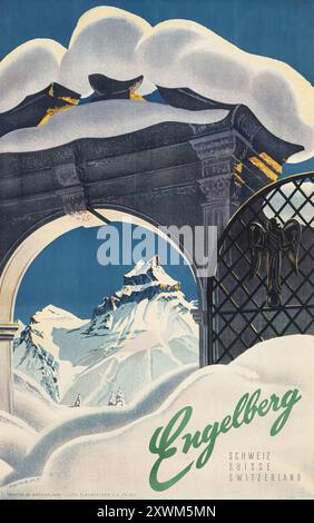 Engelberg, Schweiz, Suisse, Switzerland travel poster, Winter Sport, vintage poster by Martin Peikert, 1952 Stock Photo