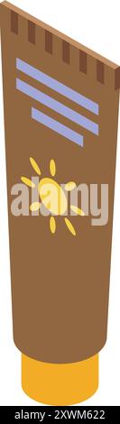 Sunscreen cream tube protecting from sun, sunbathing safety and skin care concept Stock Vector