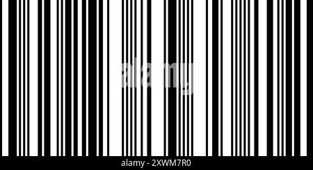 Barcode seamless pattern. Simple black and white vector bg. 2 bit image of machine coding for marking goods and reading by scanner. Irregular thin and Stock Vector