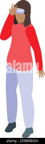 Female character is experiencing dizziness, nausea and headache from using vr headset, isometric vector illustration Stock Vector