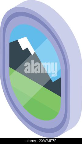 Isometric interior element representing modern wall painting with nature landscape Stock Vector