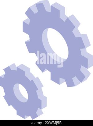 Two purple gears are rotating with each other, representing the concept of teamwork Stock Vector