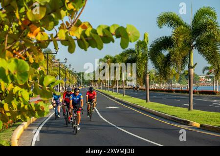 The Amador Causeway, Fuerte Amador, preferred place to practice sports in Panama City and entrance to the Panama Canal, Panama, Central America Stock Photo