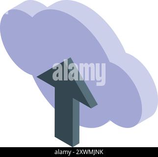 Upload arrow pointing up through a cloud computing isometric icon representing data transfer and online storage Stock Vector
