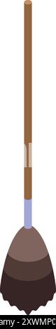 Broom with long wooden handle standing upright isolated on white background isometric view Stock Vector