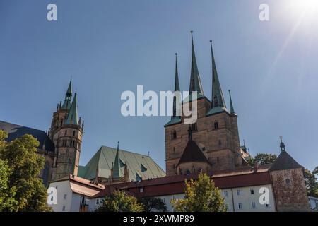 Erfurt Cathedral, view from Domplatz (Cathedral square) at Erfurt Altstadt, Thuringia, Germany, Europe Stock Photo