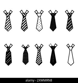 Set of Black and White Necktie Illustrations Stock Vector
