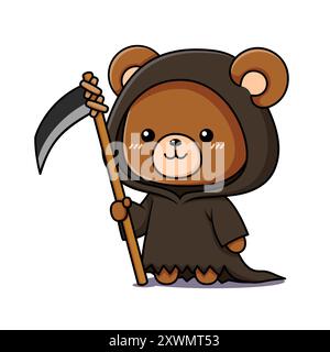 Cute Teddy Bear Grim Reaper Cartoon Character Stock Vector