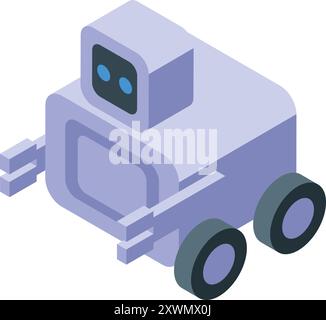Modern robot moving on wheels isometric view isolated on white background Stock Vector