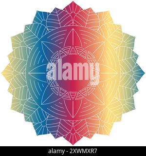 Vibrant circular mandala art. Intricate, colorful design for meditation, yoga, and home decor. Perfect for tattoos, wallpaper... Stock Vector