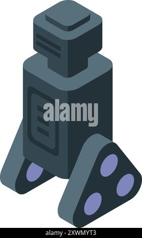 Modern robot moving on wheels, depicted in isometric view Stock Vector