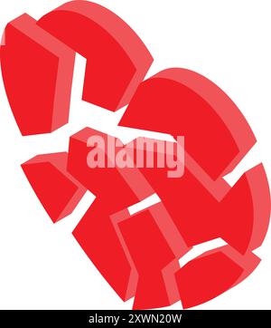 Red heart is breaking apart, symbolizing a painful separation or heartbreak Stock Vector